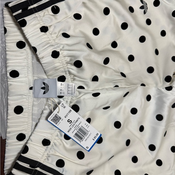 NWT Adidas Off White Wide Leg Polka Dot Track Pants - Picture 5 of 7